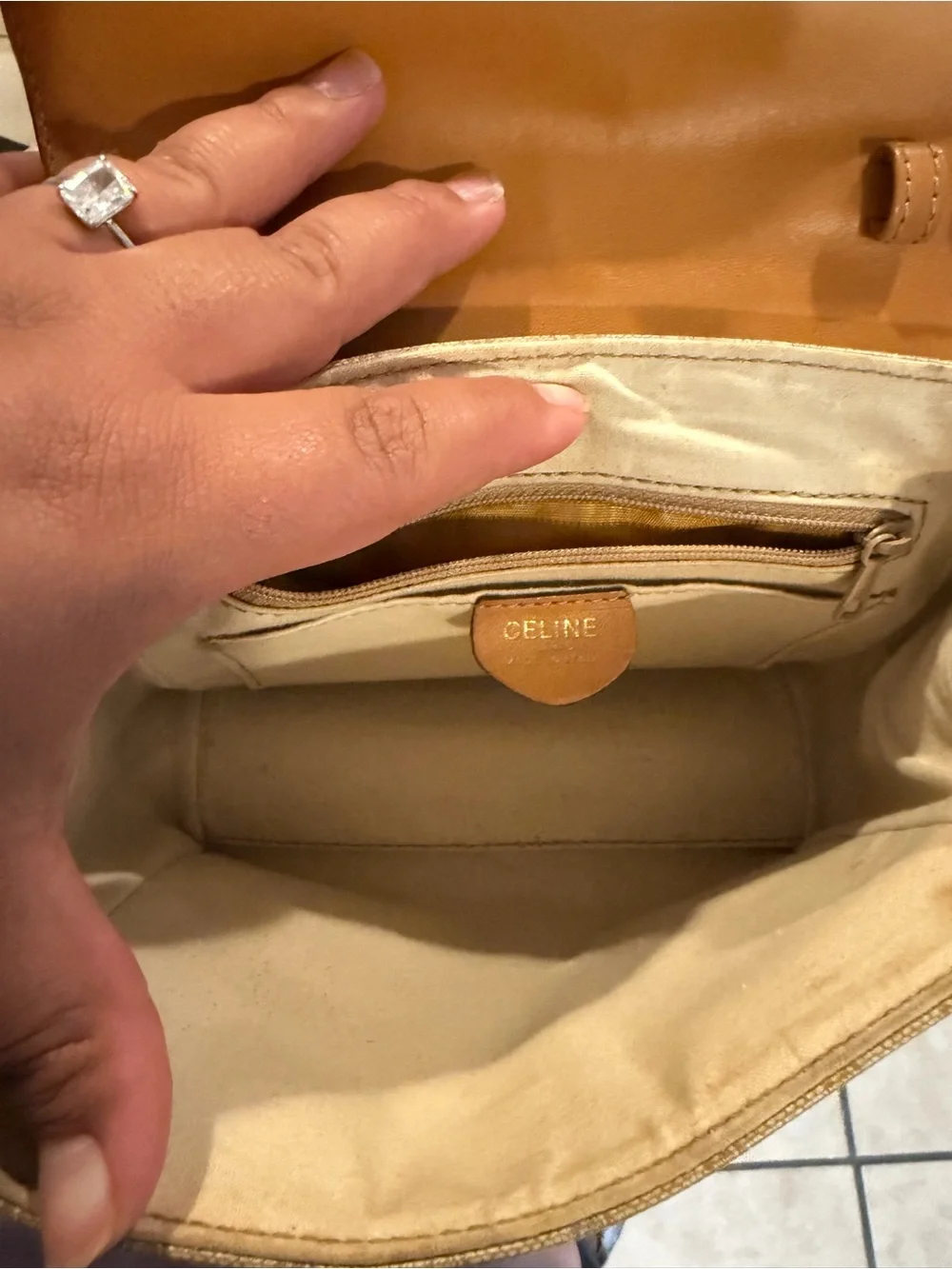Celine Beige Monogram Triomphe Top-Handle Crossbody
